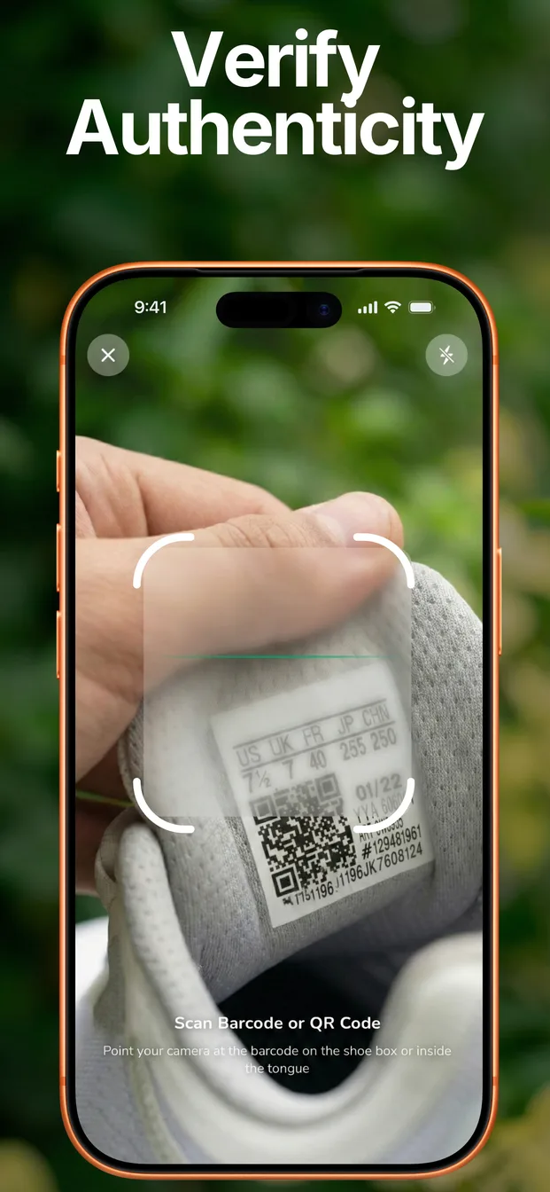 SneakerLens barcode scanner and authenticity guidance screen