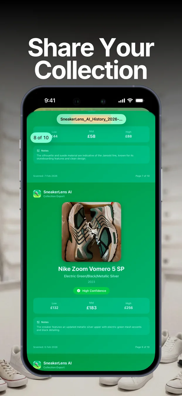 SneakerLens collection report ready for PDF export